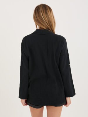 Alternative view of Lengvi, laisvo silueto muslino marškiniai "HUGGY" juoda