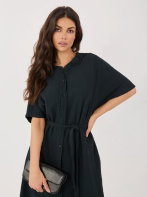 Alternative view of Marškinių tipo muslino suknelė "TERRA" juoda