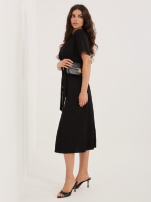 Alternative view of Stilinga asimetriškai drapiruota suknelė su dekoratyviniu surišimu "VAILLY" juoda