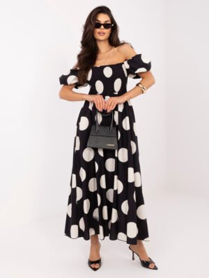 Vasarinė maxi suknelė su dideliais taškais ir pūstomis rankovėmis "EVIA" juoda