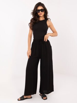 Viskozės audinio palazzo stiliaus kelnės "RONA" juoda