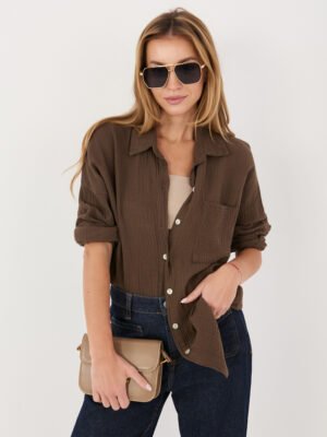 Lengvi, laisvo silueto muslino marškiniai "HUGGY" tamsi ruda