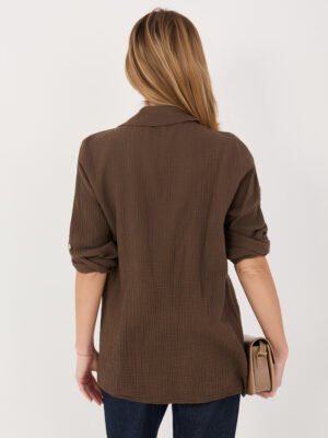 Alternative view of Lengvi, laisvo silueto muslino marškiniai "HUGGY" tamsi ruda