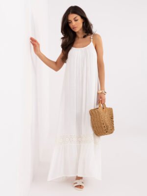 Boho stiliaus maxi suknelė su nėrinių detalėmis "BOHHY" pieno balta