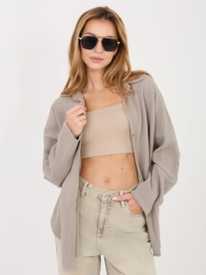 Alternative view of Lengvi, laisvai krentantys muslino marškiniai "ECHO" tamsi smėlio