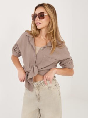 Alternative view of Lengvi, laisvo silueto muslino marškiniai "HUGGY" tamsi smėlio