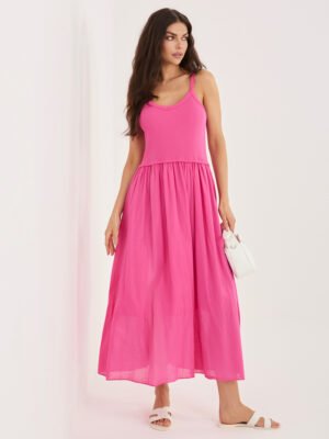 Vasariška maxi suknelė su petnešėlėmis ir lengvu sijonu "KRISSY" fuksijų