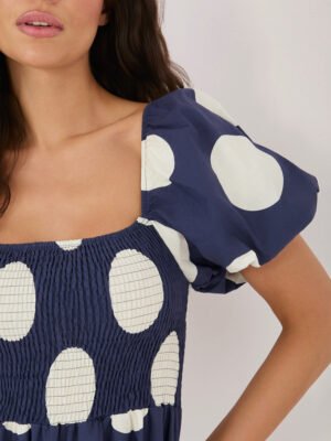 Alternative view of Vasarinė maxi suknelė su dideliais taškais ir pūstomis rankovėmis "EVIA" tamsi mėlyna