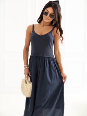 Alternative view of Vasariška maxi suknelė su petnešėlėmis ir lengvu sijonu "KRISSY" tamsi mėlyna