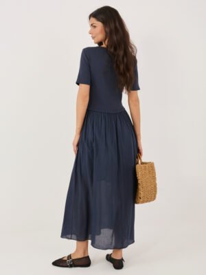 Alternative view of Maxi suknelė su prigludusiu viršumi ir lengvai krintančiu sijonu "RENNU" tamsi mėlyna