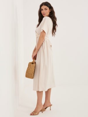 Alternative view of Stilinga asimetriškai drapiruota suknelė su dekoratyviniu surišimu "VAILLY" šviesi smėlio