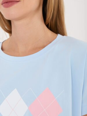 Alternative view of Minimalistiniai marškinėliai su klasikiniu rombų raštu "SELEN" šviesi mėlyna