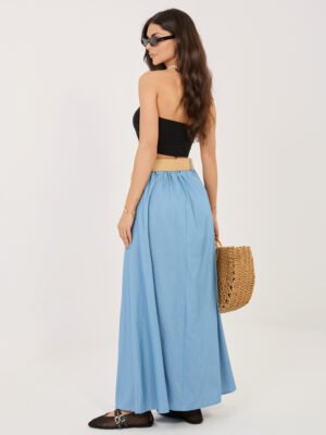 Alternative view of Laisvai krentantis maxi sijonas su kišenėmis ir diržu "LOREA" šviesi mėlyna