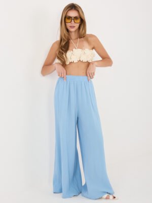 Palazzo stiliaus muslino kelnės "HUGGY" šviesi mėlyna