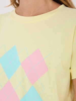 Alternative view of Minimalistiniai marškinėliai su klasikiniu rombų raštu "SELEN" šviesi geltona