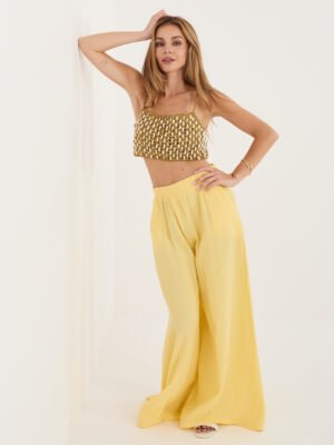 Palazzo stiliaus muslino kelnės "HUGGY" šviesi geltona