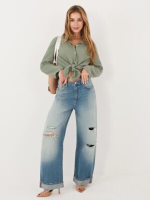 Lengvi, laisvo silueto muslino marškiniai "HUGGY" khaki