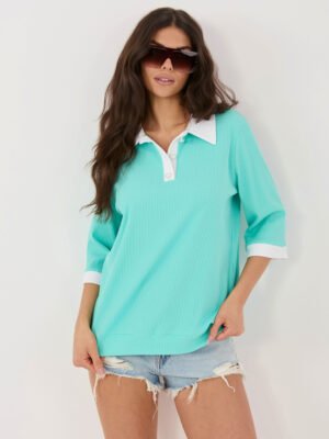 Laisvo modelio palaidinė trumpomis rankovėmis "INESS" mėtinė