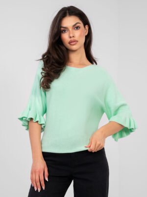 Pol pl Pastelowy mietowy sweter z rozkloszowanym rekawem 417660
