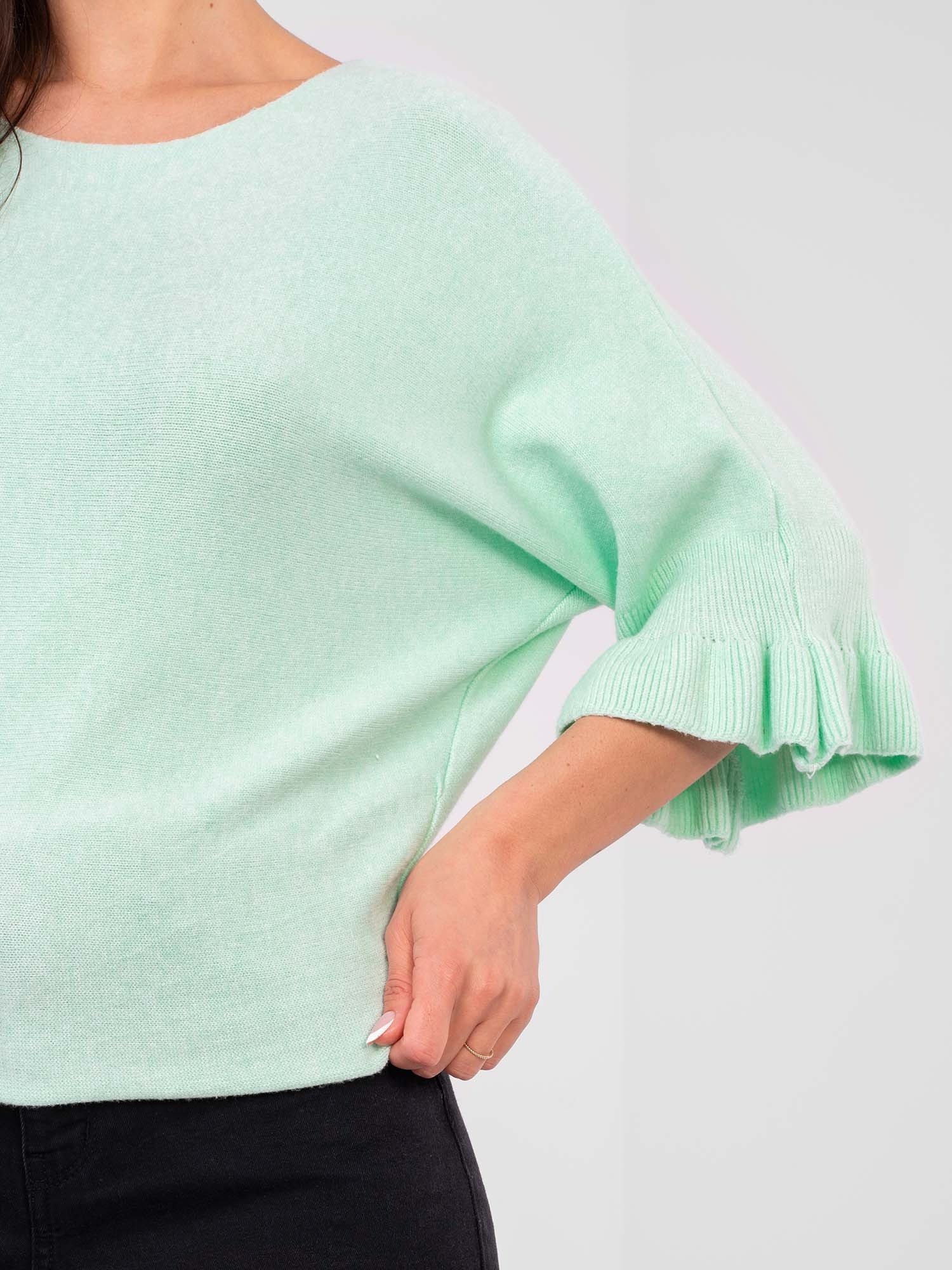 Pol pl Pastelowy mietowy sweter z rozkloszowanym rekawem 417660