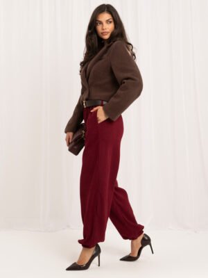 Alternative view of Velvetinės jogger tipo kelnės su diržu "JERICO" bordo