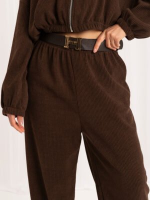 Alternative view of Velvetinės jogger tipo kelnės su diržu "JERICO" ruda